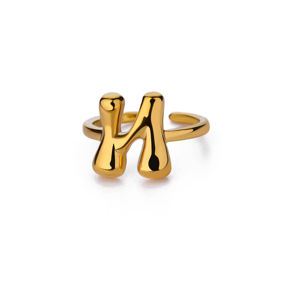 Chunky Initial Letter Rings for Women Gold Color Stainless Steel Ring Vintage Alphabet Jewelry Finger Accessories anillos mujer