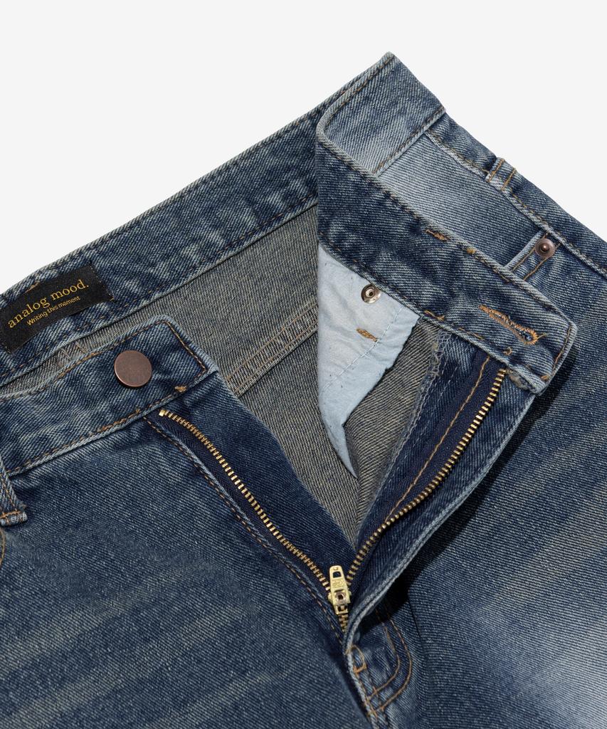 ANALOG MOOD Cat Sand Washed Wide Denim Pants (Medium Blue)