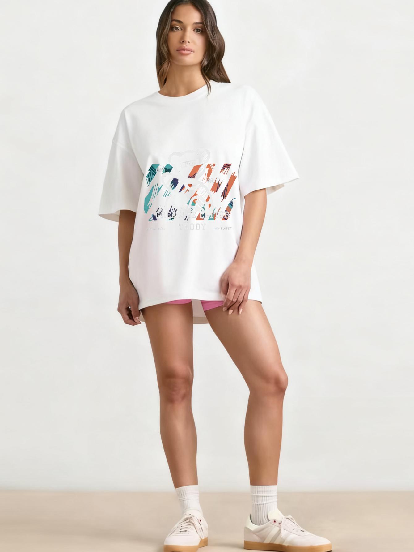 

Футболка оверсайз черная с графическим принтом плюшевого мишки, надпись Great Little Doctor, повседневная одежда для женщин, уличная мода, трендовый топ XXXXL белый