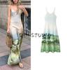 Summer New Women Clothes French Style Pastoral Style V-neck Sleeveless Waist Hugging Print A- Shaped Long Sling Dress