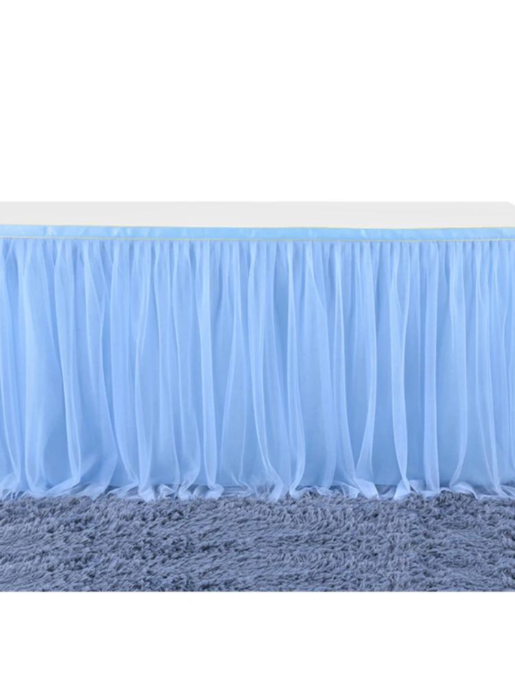 Tulle table skirt high-end gold-rimmed mesh wedding New Year's party decoration hotel supplies mesh table skirt table cover