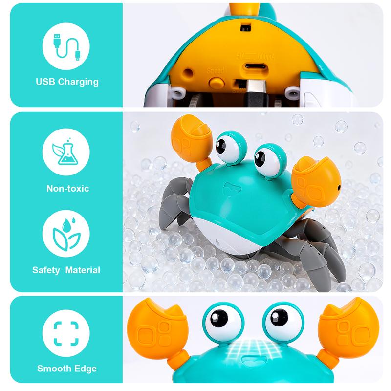 Dancing Escape Crab Toy, USB Charging Electronic Run Away Crab, Interactive Crawling Toy For Baby Toddler Tummy Time