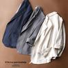 Plus Size Women's Light Luxury Cotton Linen Jacket, 2025 Spring/Autumn, Three-Quarter Sleeves, Solid Color, Loose Fit.