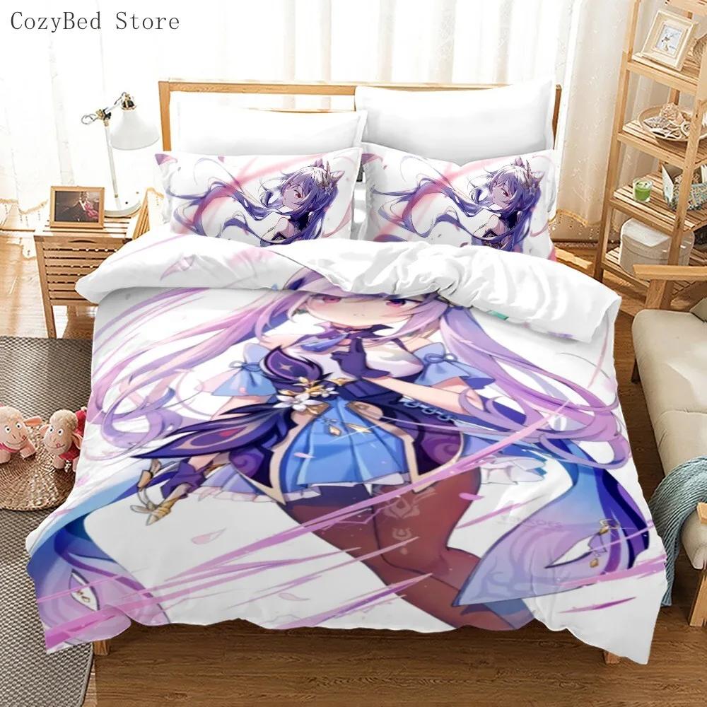 

G-Genshin Impact Gaming Anime 3Pcs Polyester Bedding, Game Character Pattern, Duvet Cover Set For Gamer Room Single Queen Size Duvet Cover Set&EU Twin(135x200cm)