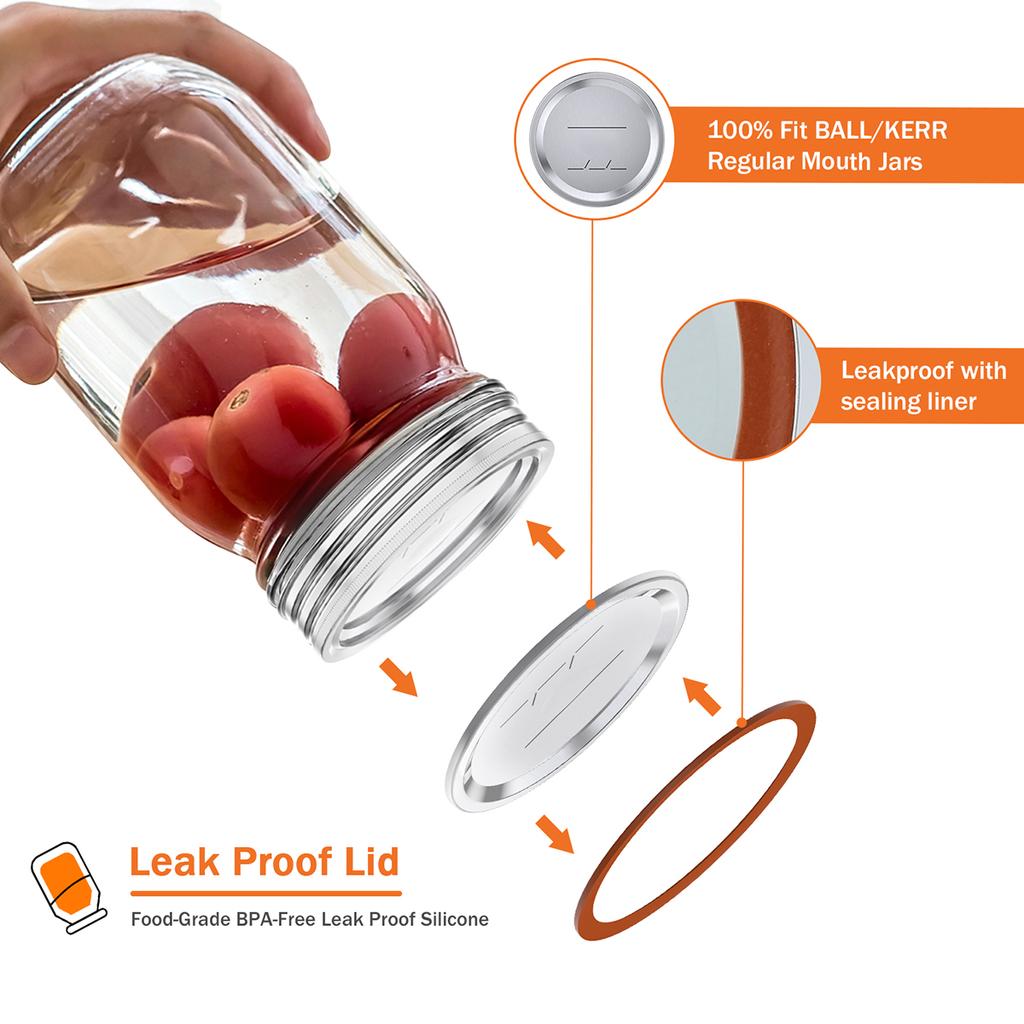 50 Stück Einmachdeckel für normale Mündung Weißblech Mason Jar Deckel Wiederverwendbar Kerr Gläser Luftdicht Versiegelt Aufbewahren Gewürze Süßigkeiten Kekse Marmeladen