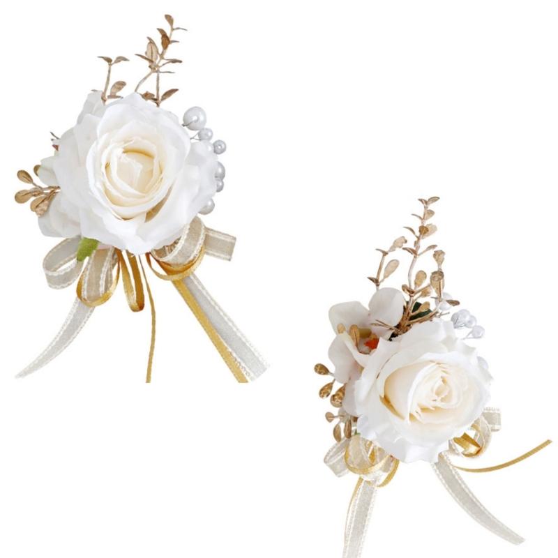 Pack of 6 Silk Rose Flower Brooch/Bracelets Elegant Bridal Jewelry Stylish Wedding Party Accessories for Bridesmaids