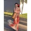 French niche high-end floral tie-dye new Chinese printing dress atmosphere seaside vacation suspender tube top skirt