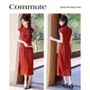 New Chinese Style Printed Short-Sleeved Midi Dress