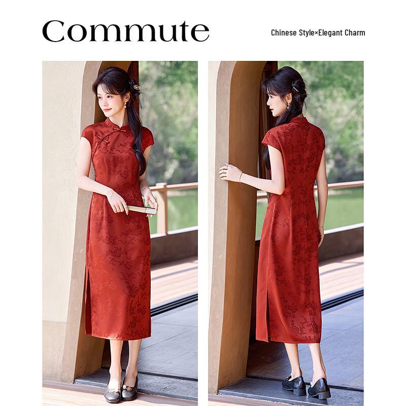 New Chinese Style Printed Short-Sleeved Midi Dress