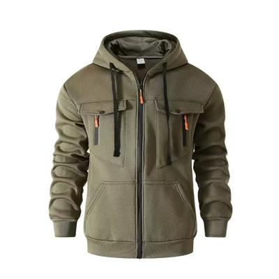 European Size Autumn and Winter Men's Hoodie with Multiple Pockets, Casual Trend, Zipper Pullover, Hooded Sweatshirt, Sport