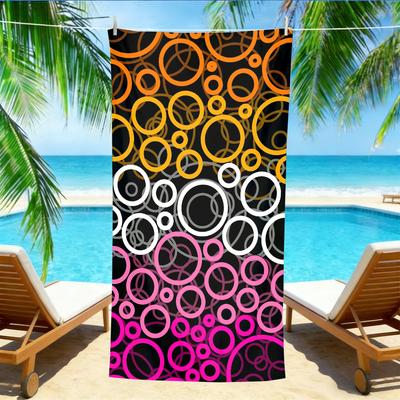 Gradient Circle Beach Towel – Oversized Quick Dry Sand Free with Orange To Pink Ring Print