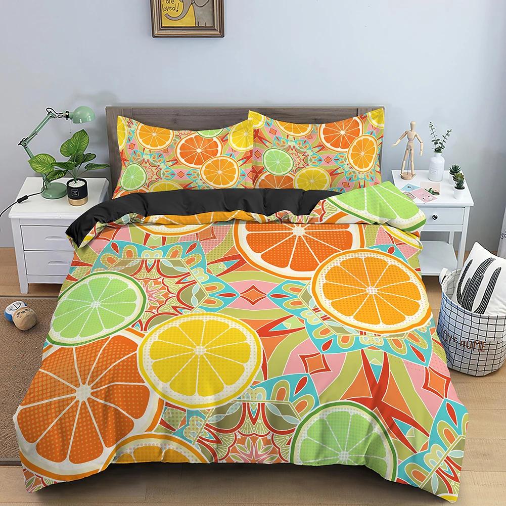 Summer Sweet Fruit Print Duvet Cover Full, Twin King Size Kawaii Watermelon Pineapple Comforter Cover Cartoon Style Bedding Set
