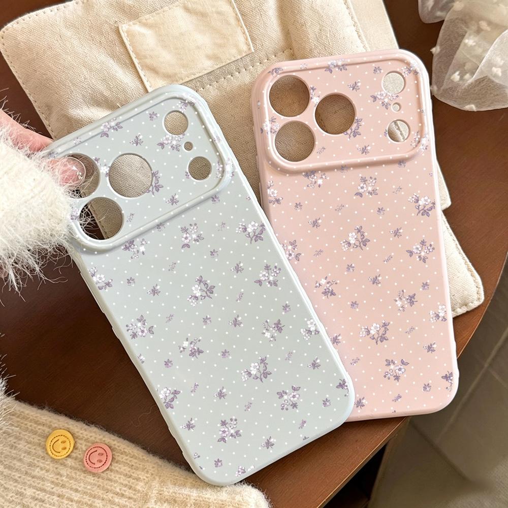 Floral Korean Silicone Phone Case For iPhone 17 Pro 16 11 13 12 15 14 Pro Max Cream Pink Little Flower Cover Lens Protection