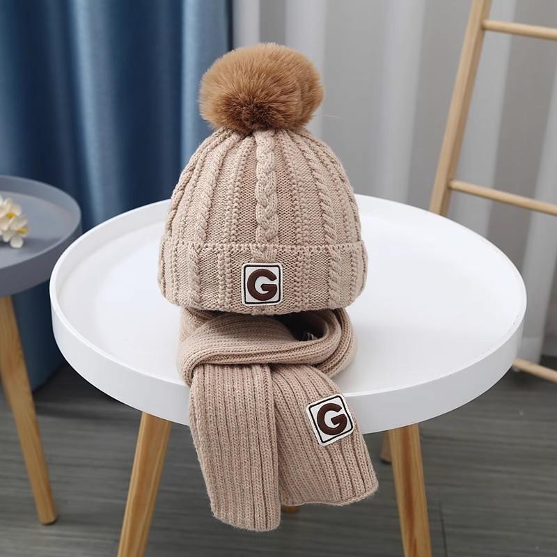 Children's knitted hats and scarves suits for men and women in autumn and winter thickened warm ear protection baby hoods