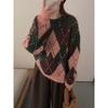 Vintage diamond Christmas knitted pullover sweater women's autumn and winter loose high-end casual round neck lazy wind knitted sweater women