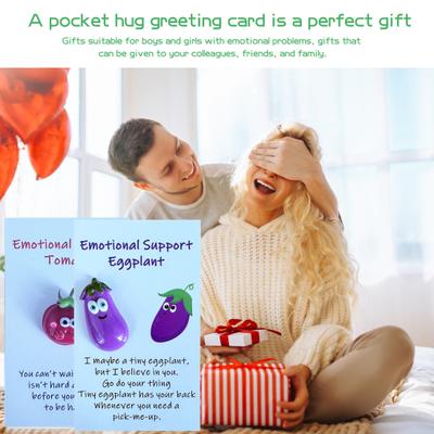 5Pcs Cute Pickle Design Pocket Hug Cards Emotional Support Pickle Tomato Eggplant Peanut Carrot Positive Cards Set for Graduation Gift Party