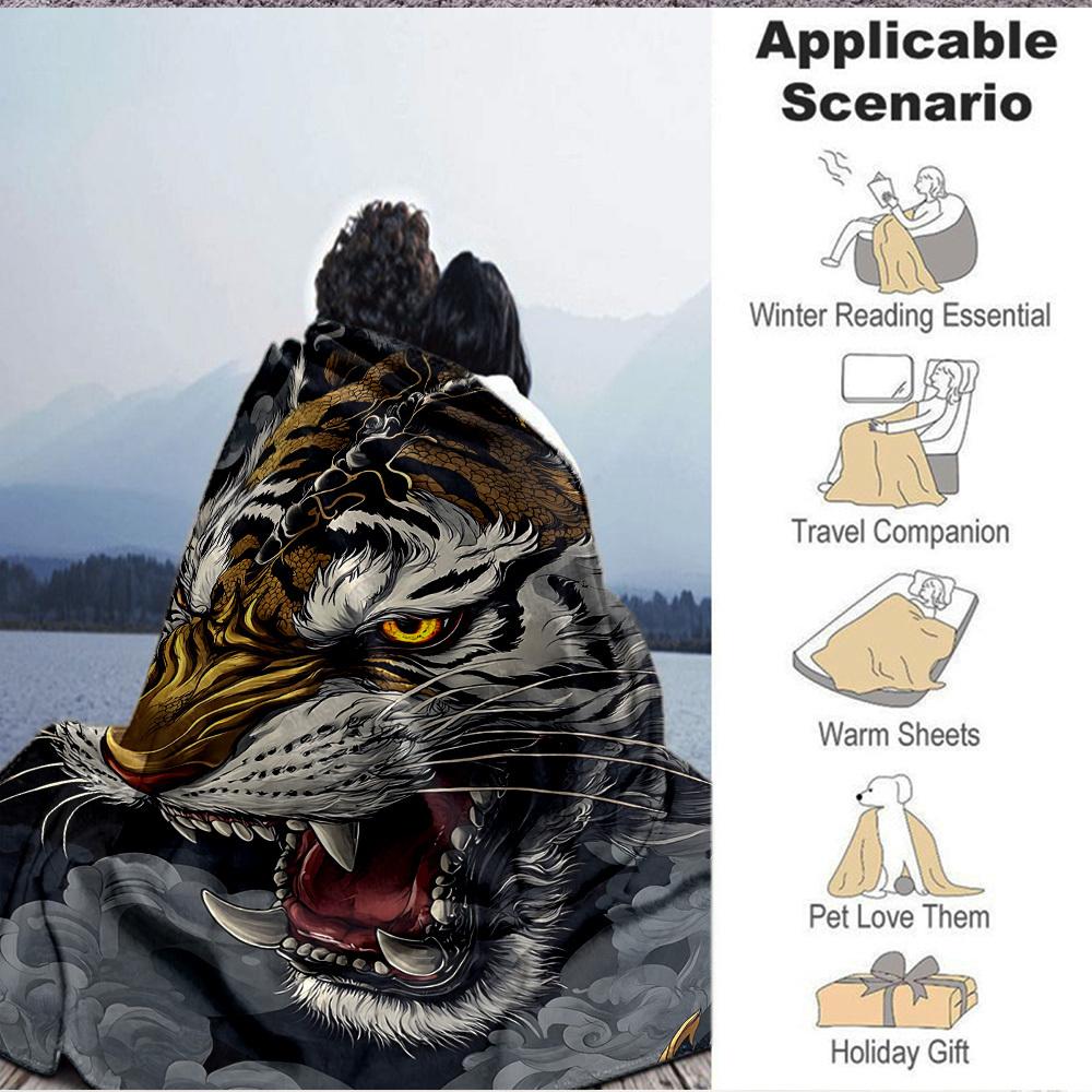 1pc Tiger Design Blanket Warm, Cozy, And Soft, Suitable for Sofas, Beds, Cars, And Office Use.Perfect for Camping And Travel, Making It a Great Gift f