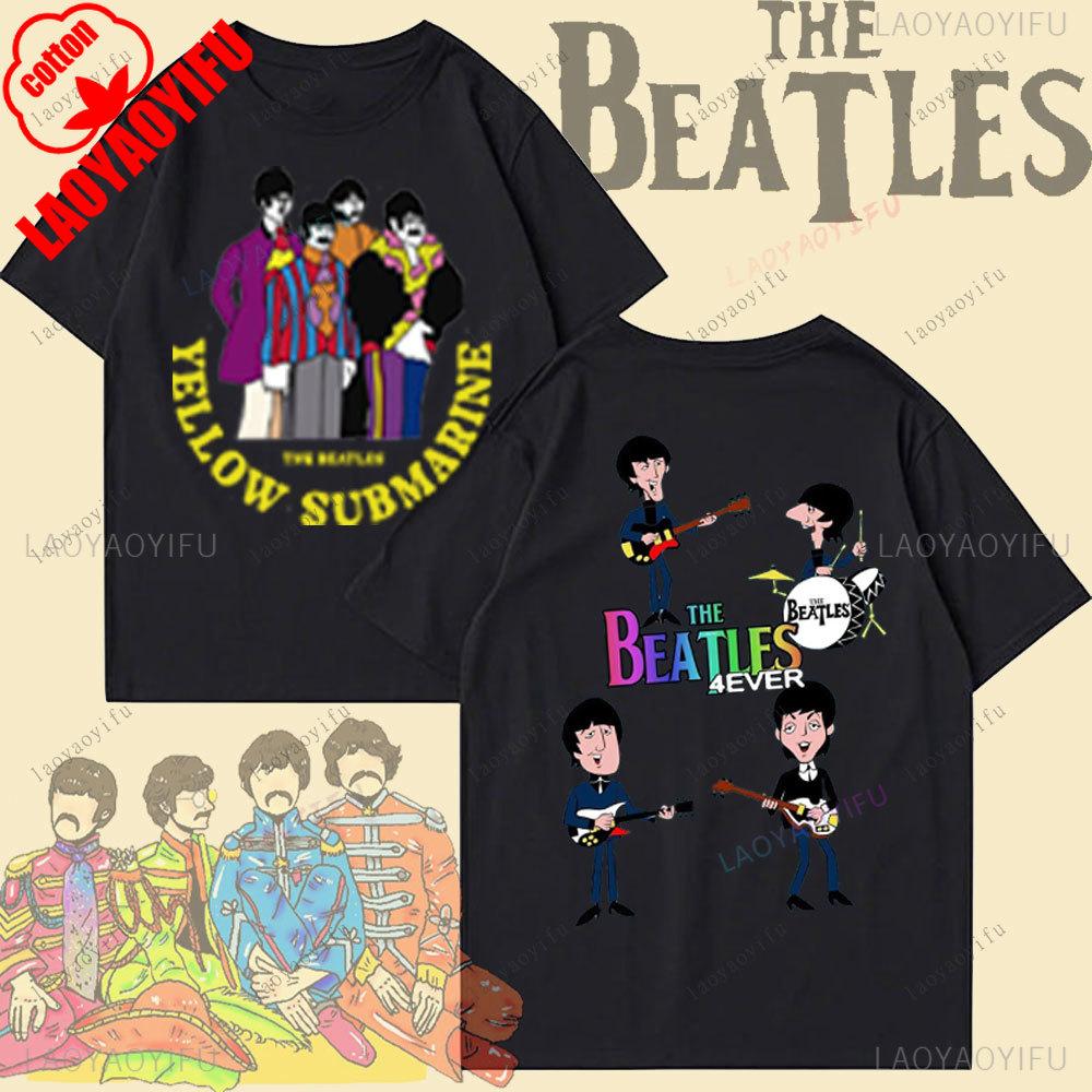 The Beatles Black Rock Band Tshirt Unisexs TShirt Y2k Street Fashion Streetwear Cotton Tops Oneck Shortsleeve Sweatshirt