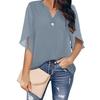 Summer Tops Plus Size Fashion Clothes Women's Casual Half Sleeve Tops Ladies Flare Sleeve Loose Tops Solid Color V-neck Chiffon Blouse