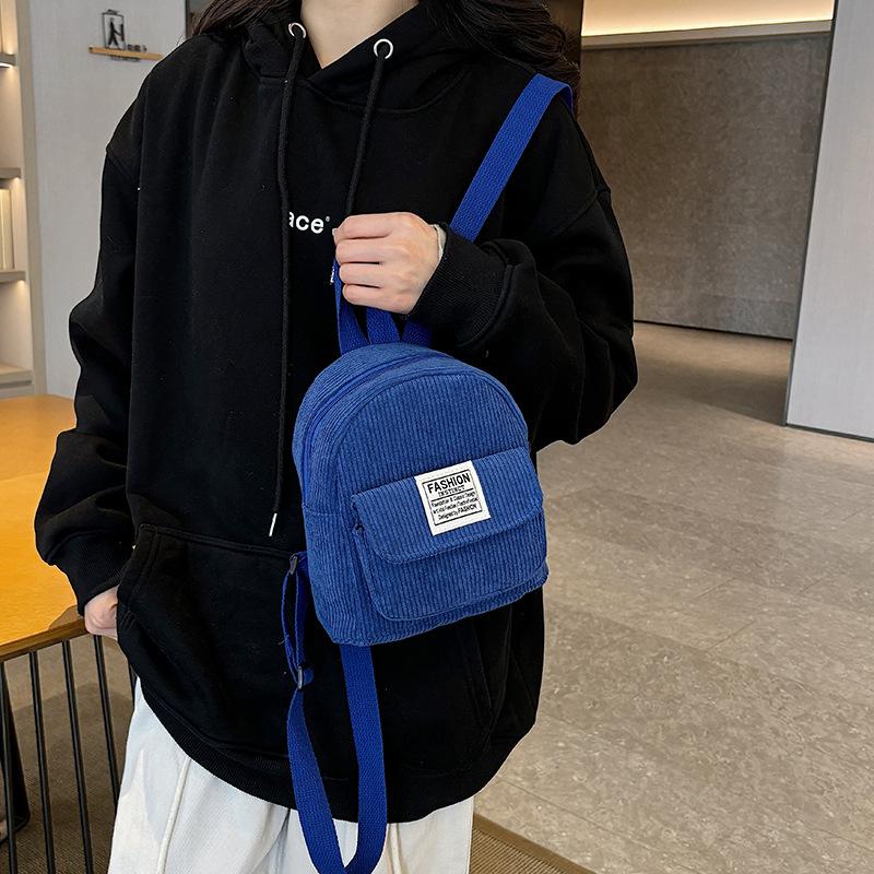 Schoolbag Korean Mini Backpack Cute Commuter Small Cosmetic Bag Strip Flannel Student Casual Solid Color Simple Backpack Schoolbag