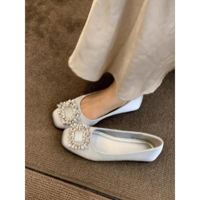 Атласна квадратна пряжка зі стразами Мері Джейн весняно-осінні бабусині туфлі з квадратною головою одномісні жіночі шапочки на плоскій підошві жіноче взуття