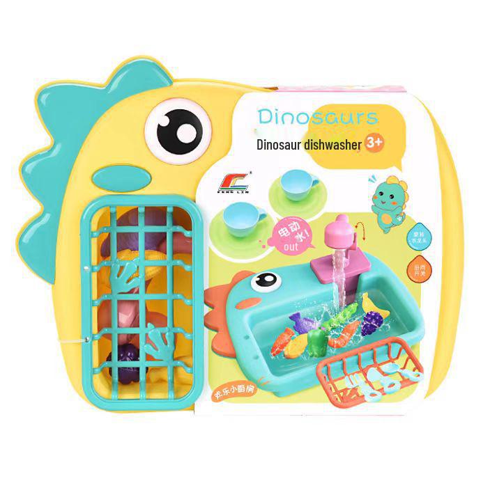 Kids' Electric Dinosaur Dishwasher & Fishing Toy - 2-in-1 Kitchen Play Set
