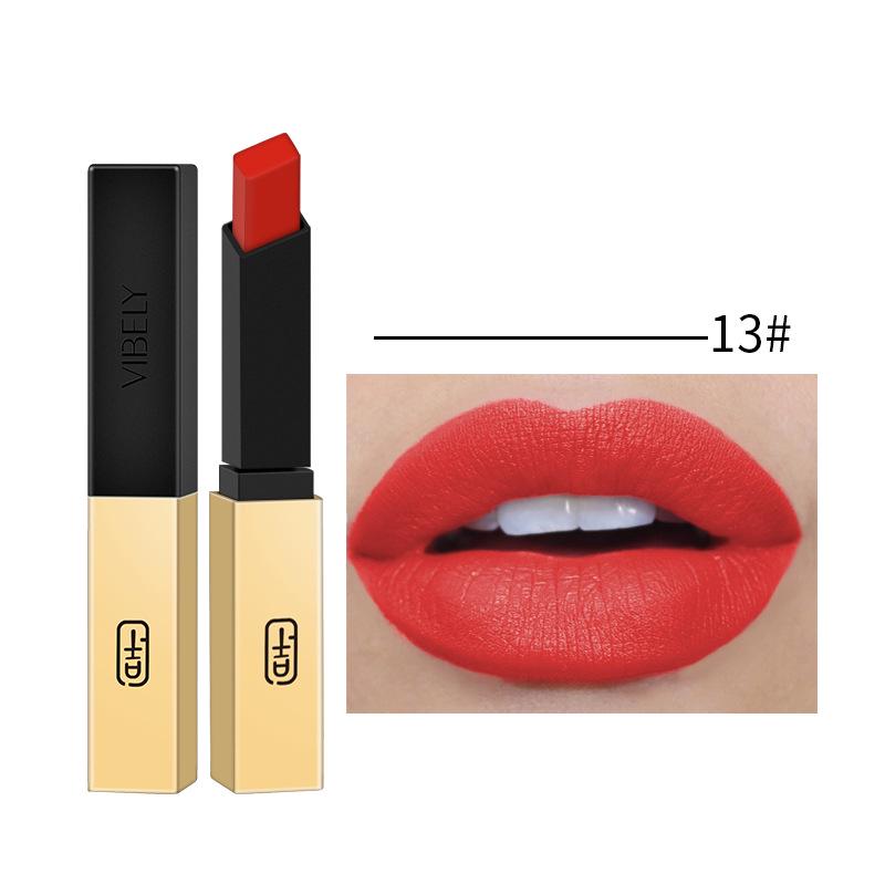 Sichtbar kleiner Goldbarren klebt nicht in der Tasse, Mattrot, 16 Farben, goldene Tube, Nude-Lippenstift, Schönheit
