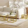 Nesting Coffee Tables, Set of 3 Square Side Tables with Black Metal Frame, for Living Room, Bedroom and Office, White