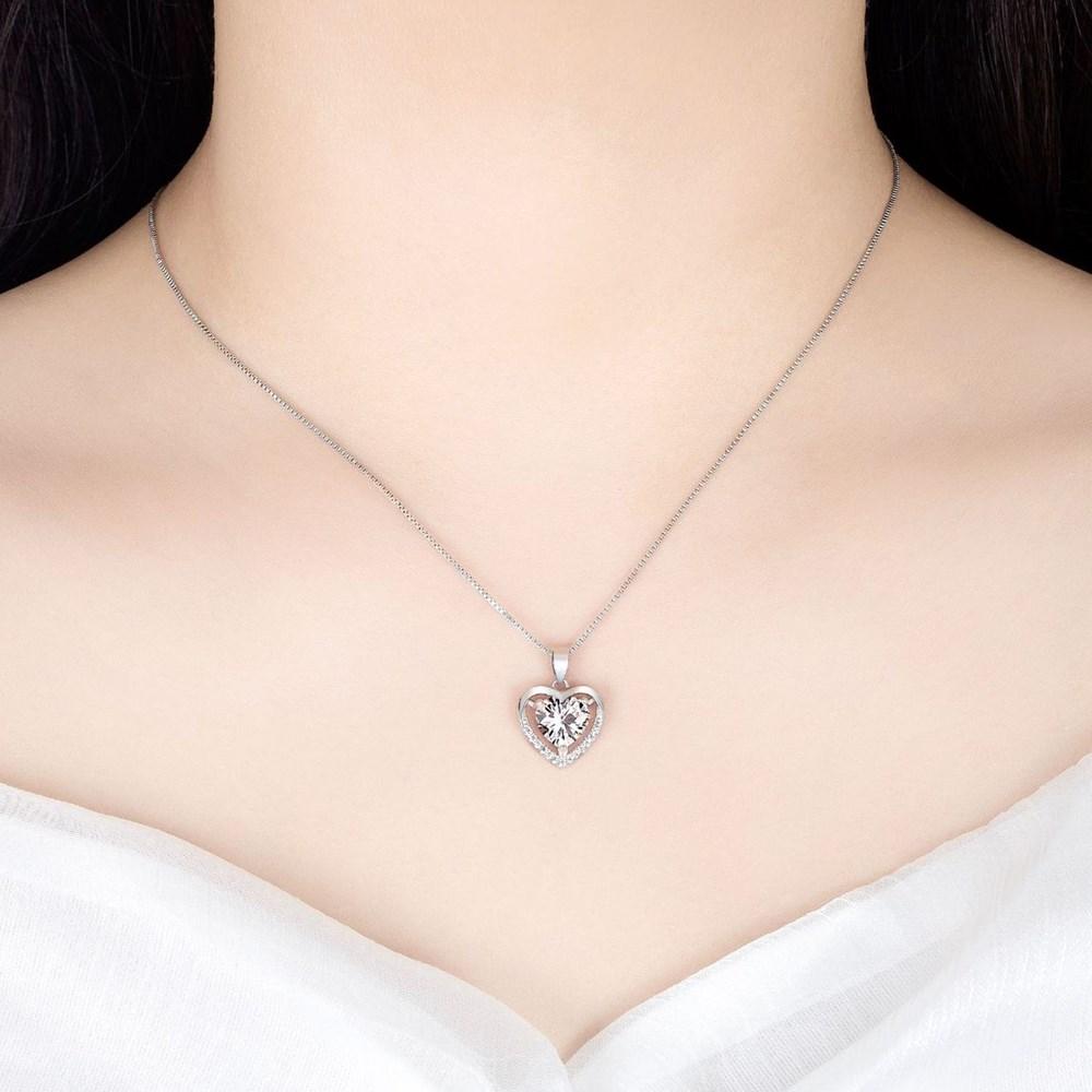 925 Sterling Silver New Women's Fashion Jewelry High Quality Crystal Zircon Hollow Heart Pendant Necklace Length 45CM