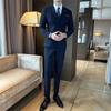Men's Striped Double-Breasted Slim-Fit Business Casual Suit