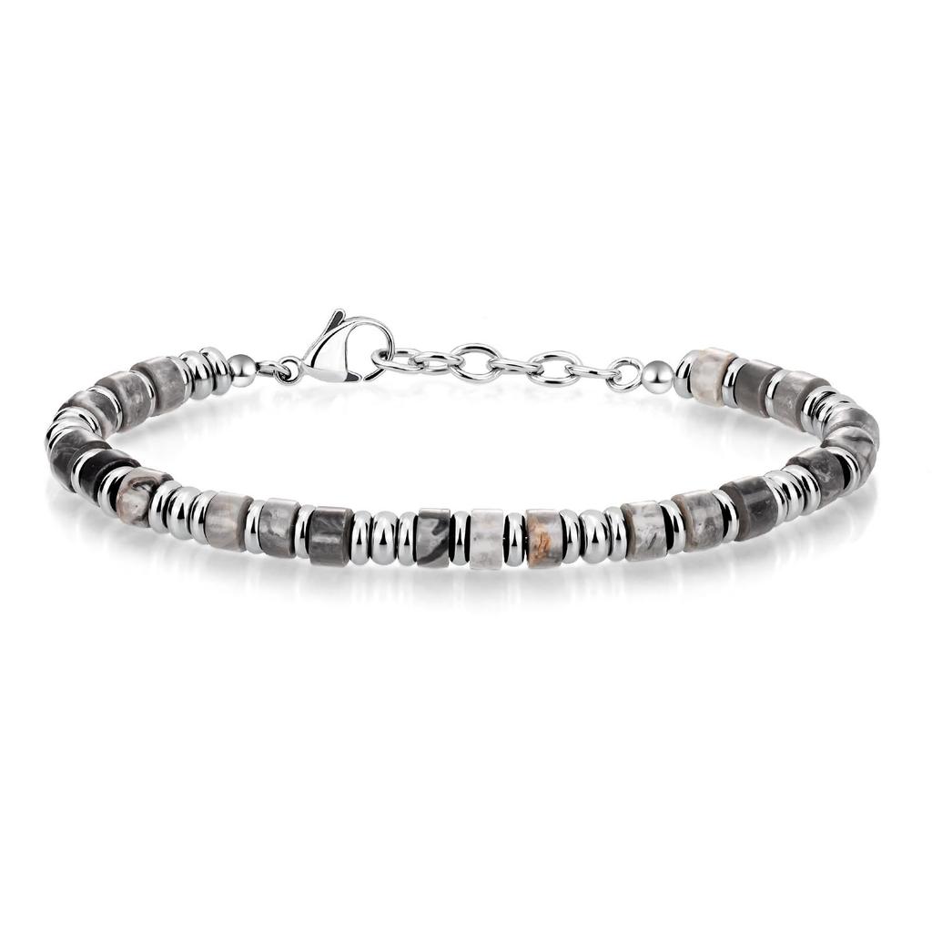 Bohemian chain bracelet, natural stone flat bead stainless steel chain, holiday gift, obsidian chain bracelet.