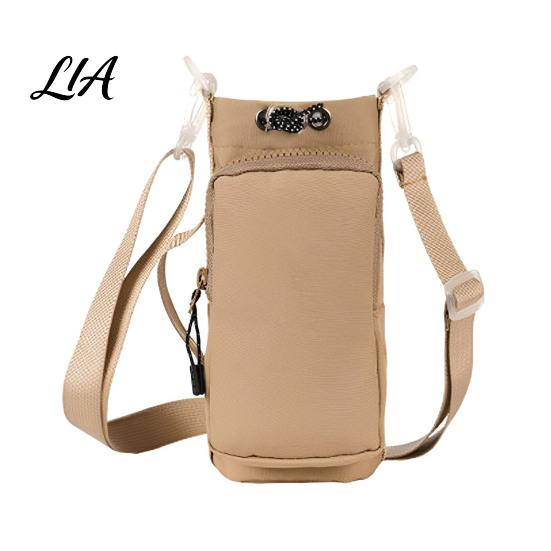 Universal Glass Cup Holder Crossbody Water Carrier, Wear-resistant Protective Sleeve with Phone Pocket, Drawstring Adjustable Strap Closure