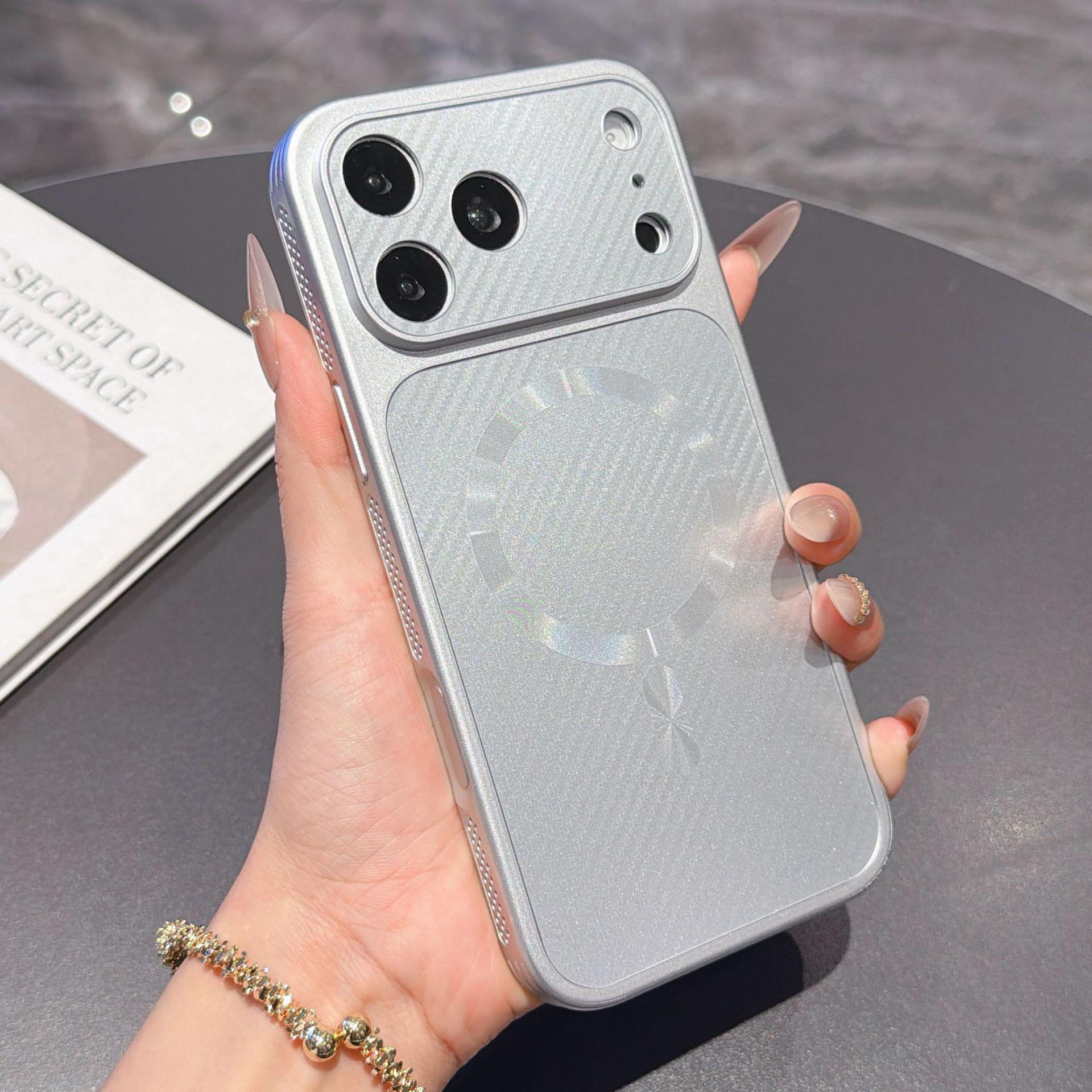 

Carbon Fiber Texture Magnetic Case for iPhone 17 Pro Max – Fits iPhone 16 with Large Window iPhone 14 срібний