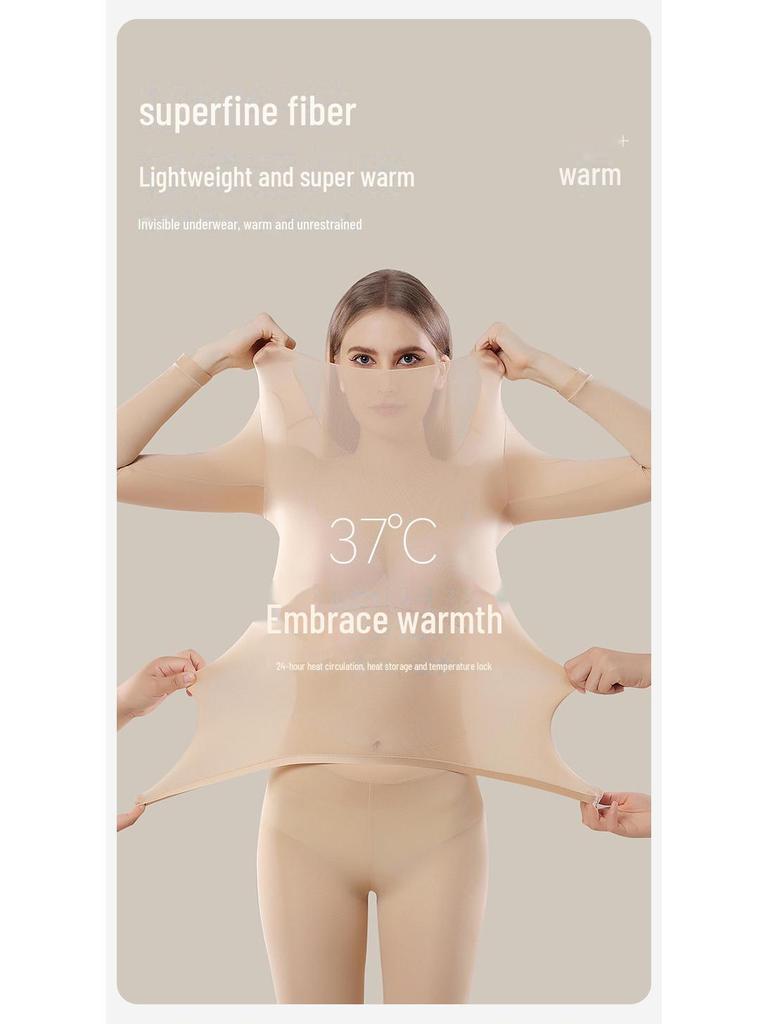 Women's Seamless Thermal Underwear Set: Skin-Beautifying, High-Elastic, Long-Sleeved Top & Pants