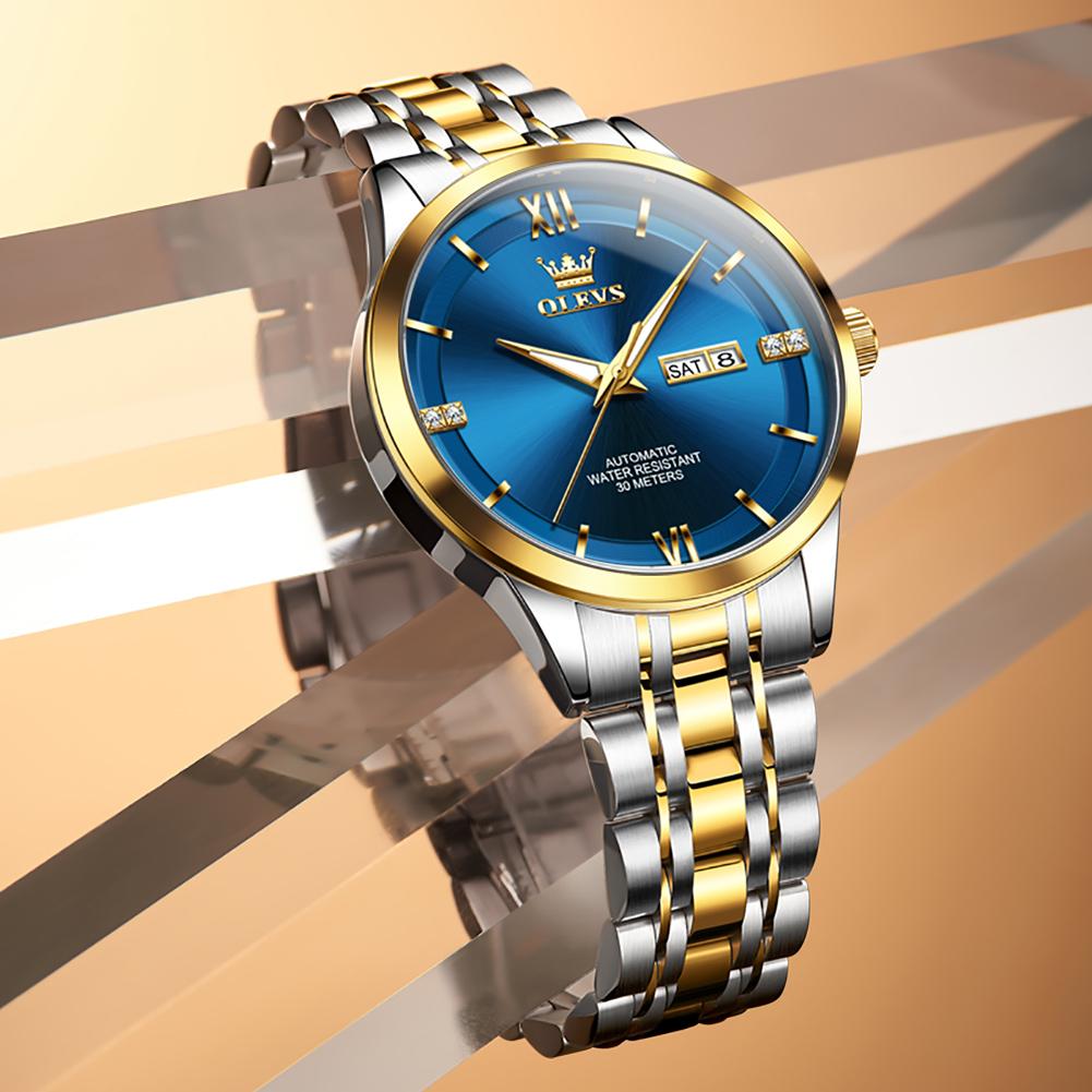 OLEVS Luxury Blue Fully Automatic Men's Watch Original Waterproof Date Stainless Steel Mechanical Watch Men's