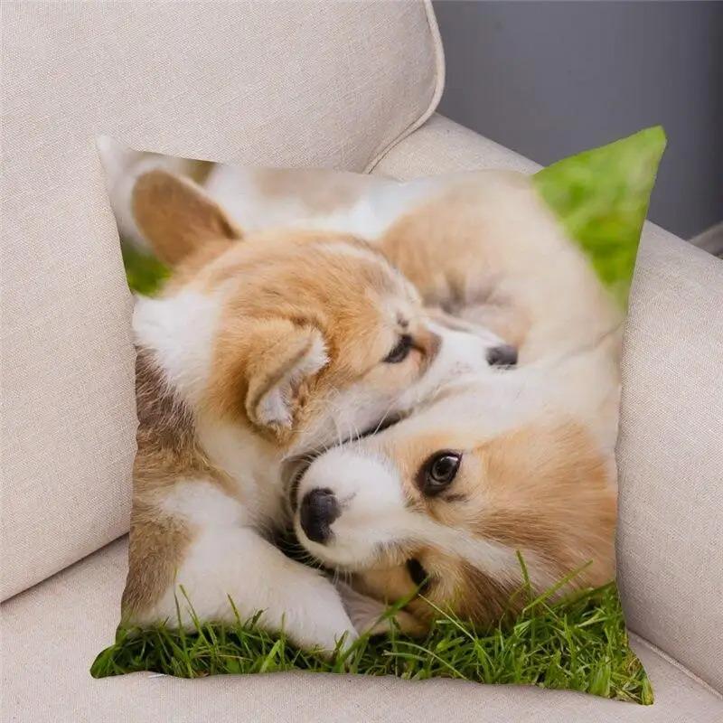 45X45 Cm Living Room Sofa Puppy Pattern Home Decoration Corgi Cushion Cover Gram Welsh Polyester Fiber Cushion Cover