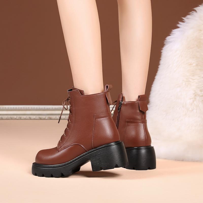 Fashion AIYUQI Women Winter Boots High-heel 2025 New Genuine Leather Short Boots Women British Style Wool Warm Women Ankle Boots