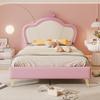 Letto imbottito, letto per bambini, bordi protettivi, testiera con corona, gambe del letto in metallo, testiera imbottita, letto singolo, PU, rosa+bianco, 90x200cm