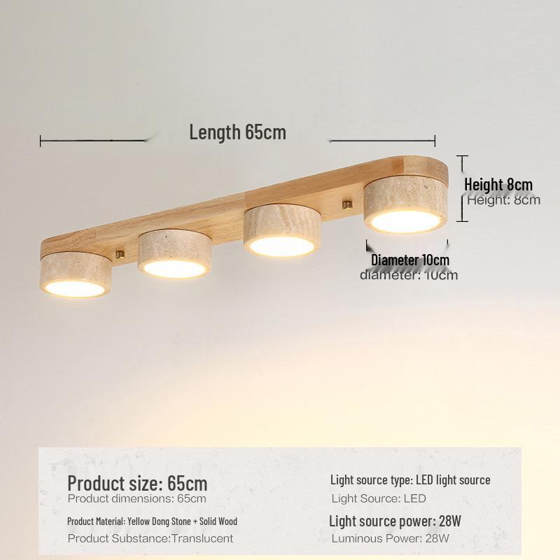 Wabi-Sabi Style Yellow Travertine and Walnut Ceiling Light for Hallways, Cloakrooms, and Balconies