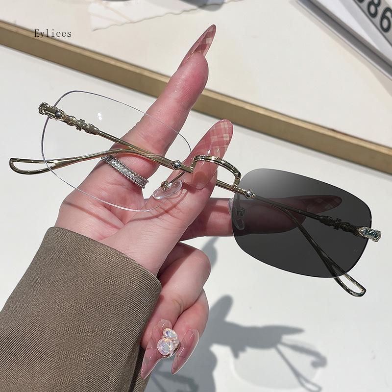 Photochromic Anti-blue Glasses Frameless Temperament Flat Lens Burst Glasses Women Men Fashion Eyewear Eyeglasses Óculos
