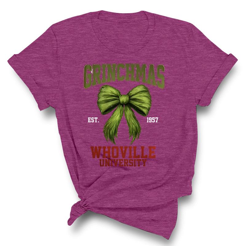 Weihnachten Bedrucktes Reines Baumwoll Kurzarm Damen Freizeit Trendiges T-Shirt Pullover Weihnachten Mode Oberteil T-Shirts Damen