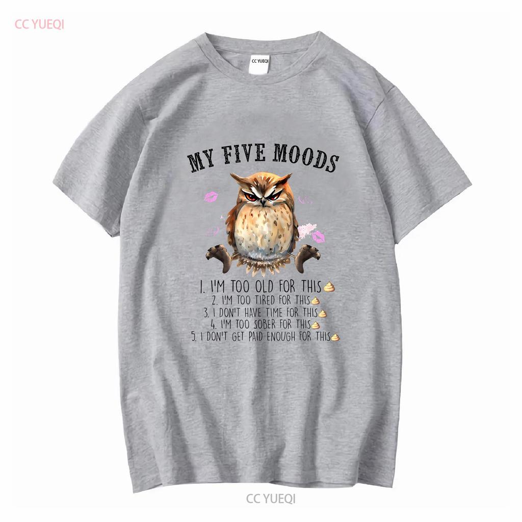 Owl My 5 Moods Funny Animal Jersey  T Shirt long sleeves vintage Washed Comfortable Soft Breathable Stylish Casual