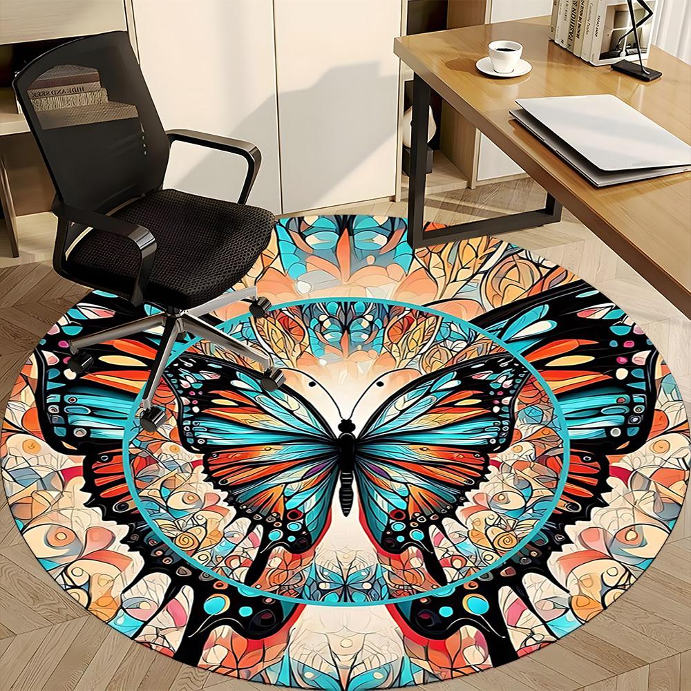 1 alfombra redonda de mandala de mariposa para oficina, debajo de sillas de oficina, dormitorio, sala de estar, decoración del hogar, decoración de habitación, disponible en varios tamaños