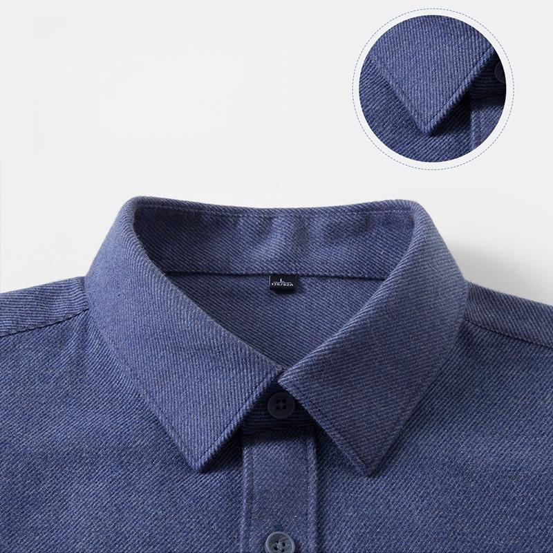 Camicia da Uomo, Camicia Calda in Lana, Manica Lunga, Camicia da Pendolare per Mezza Età, Primavera e Autunno, Business Casual