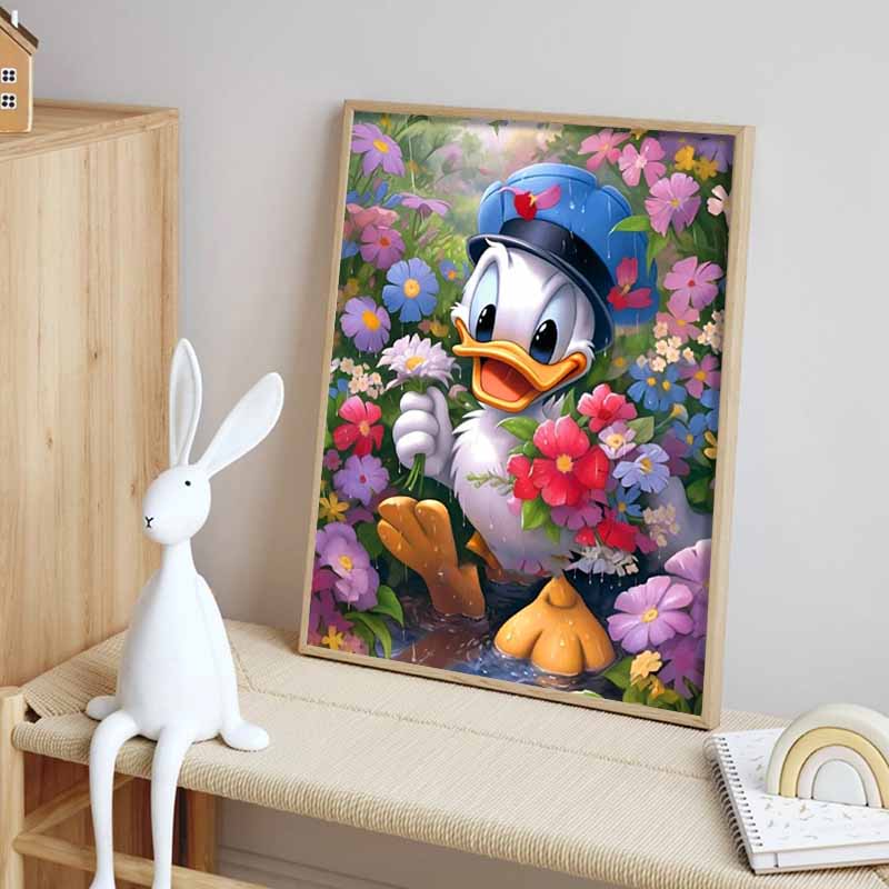 Disney Diamond Painting Donald Duck Spring Flower Sea Theme Art Painting Cartoon Diamond Painting Full Diamond Cross Stitch DIY Gift Home Decoration