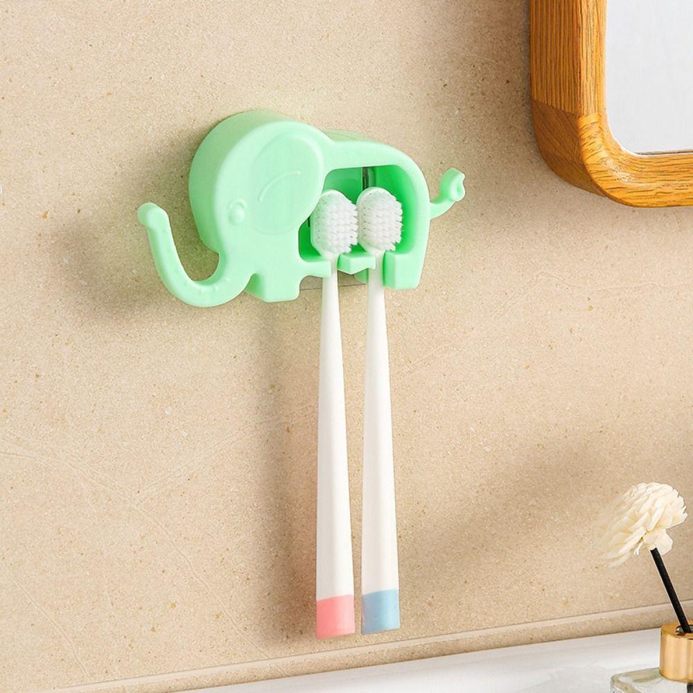Cartoon Elephant Toothbrush Holder Wall Mounted Sundry Storage Rack Bathroom