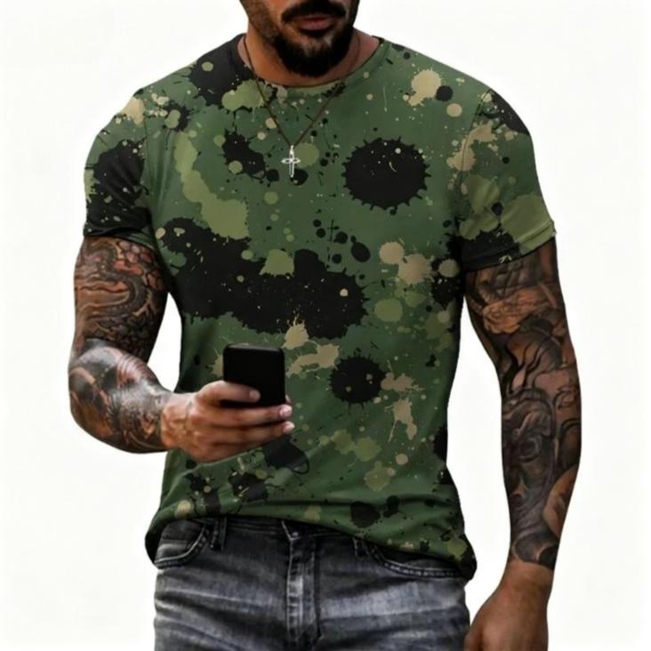 Rundhals 3D Kamouflage Skogstryckt Casual Kortärmad Herr T-shirts - Mjuk Medium Stretch Polyestertyg Sommar Avslappnad Passform Kläder