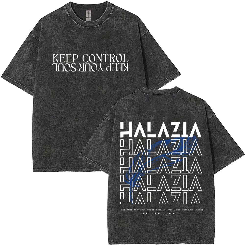 Washed Vintage Kpop ATEEZ "FlX ON" Merch T-shirt Men Women Korean Fashion Trend T Shirts Men's Casual Oversized Cotton T-shirts