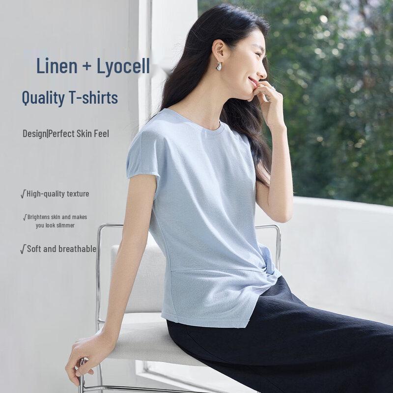 IHIMI Women s Lyocell-Linen Twist-Knot T-Shirt M