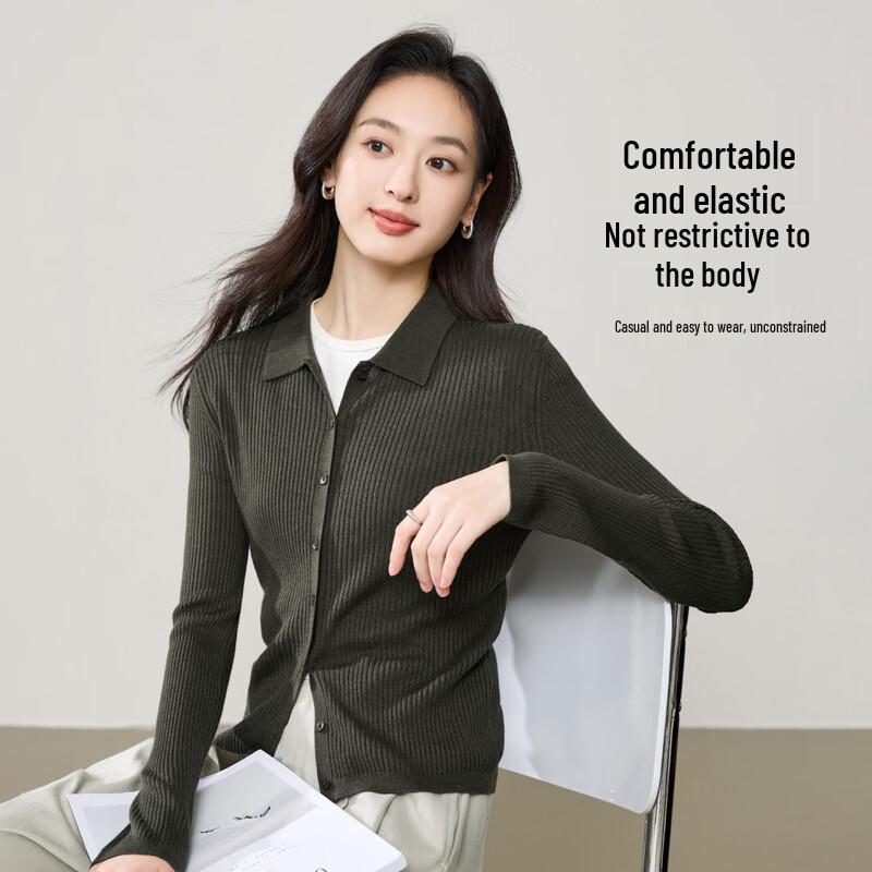 ESE-Y Women's Spring Slim-Fit Polo Collar Knitted Cardigan